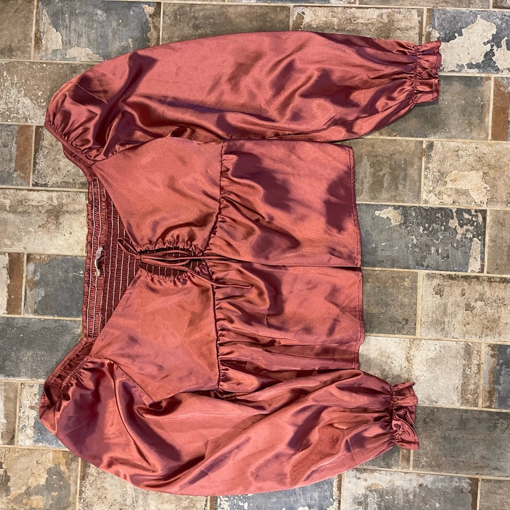 Altar'd State Satin Blouse in Rust Red